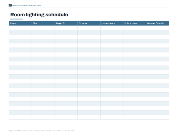 Preview of Printable Lighting Schedule Chart